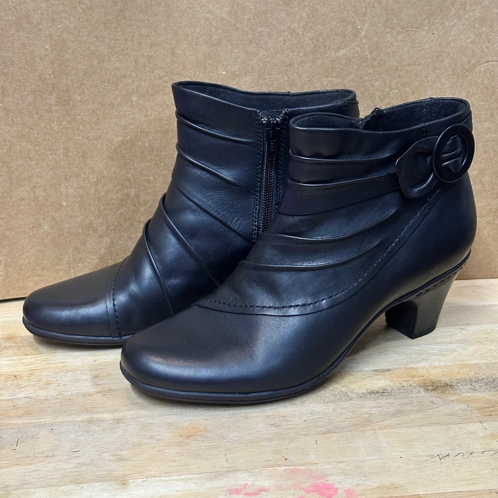 Cobb Hill Ankle Boots Women 8M Black Ruched Leather Buckle CA138BK Excellent